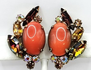 Coral cabochon earrings