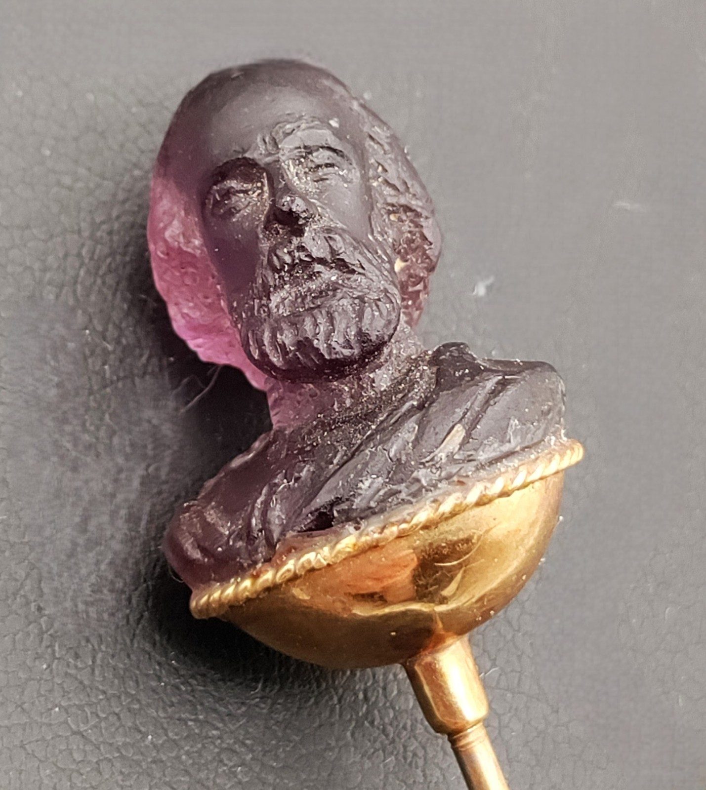 Victorian 18K gold hat pin with carved bust from the Decatique collection